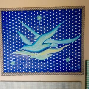 Abstract Blue and Green Bird Canvas Art